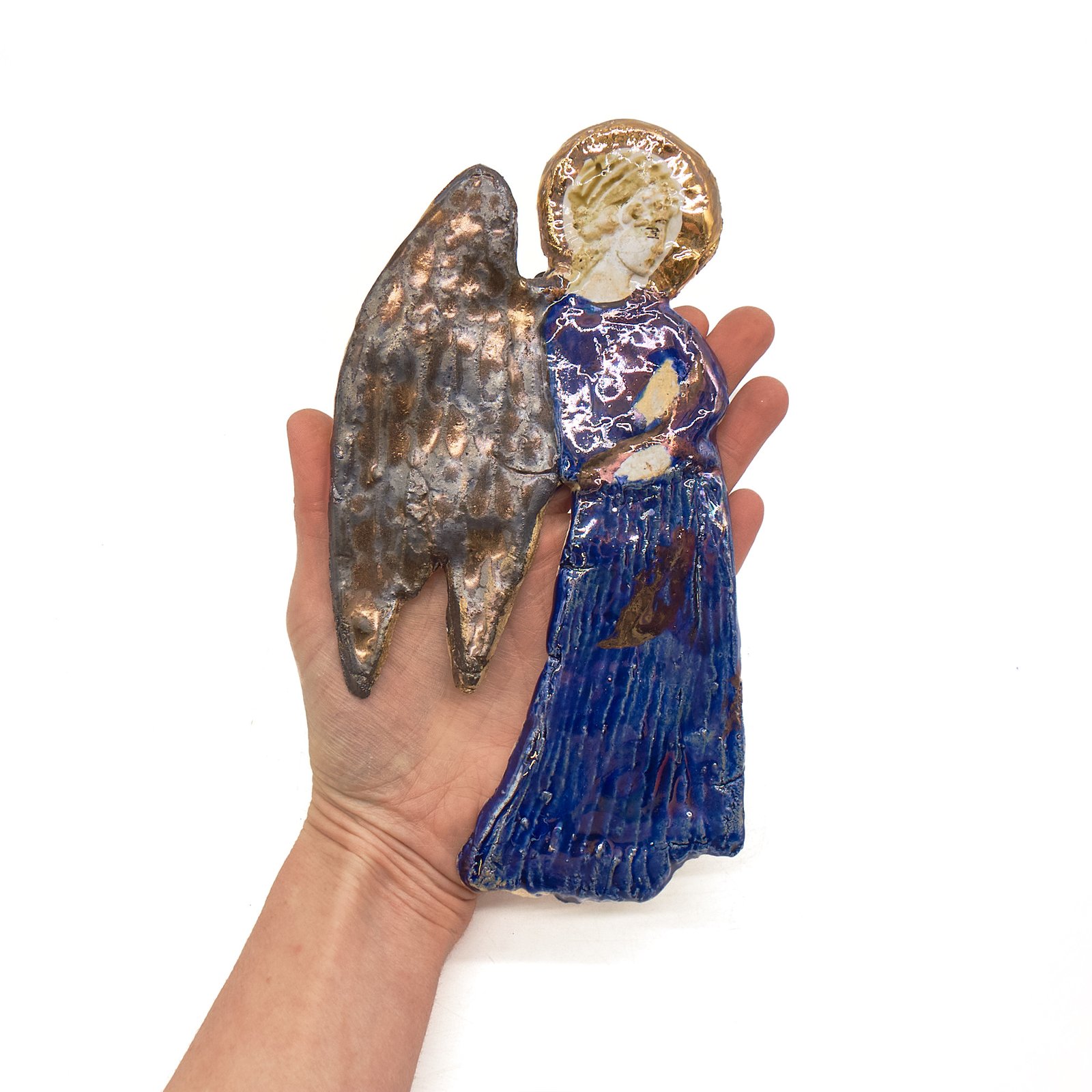Anioł ceramiczny duży – ręcznie robiona płaskorzeźba ceramiczna