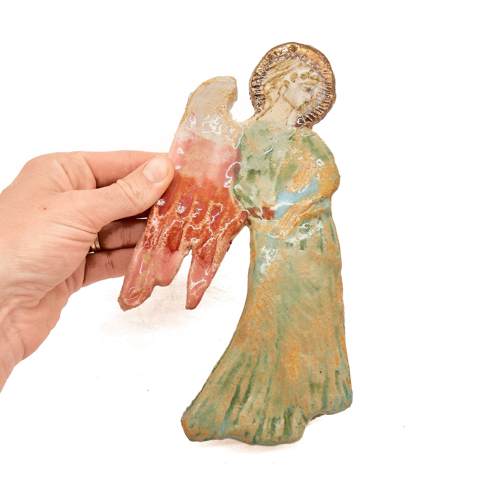 Anioł ceramiczny duży – ręcznie robiona płaskorzeźba ceramiczna