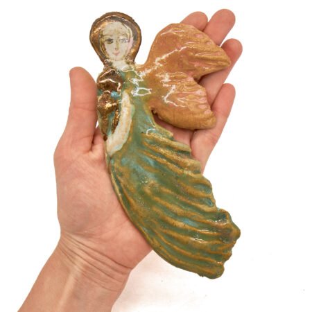 Anioł ceramiczny średni – ręcznie robiona płaskorzeźba ceramiczna