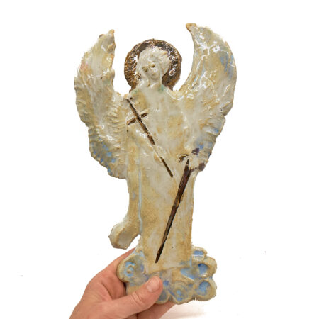 Anioł ceramiczny XL – ręcznie robiona płaskorzeźba ceramiczna